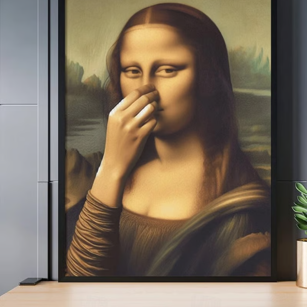 Mona Lisa mit einem Augenzwinkern – Humorvolles Poster