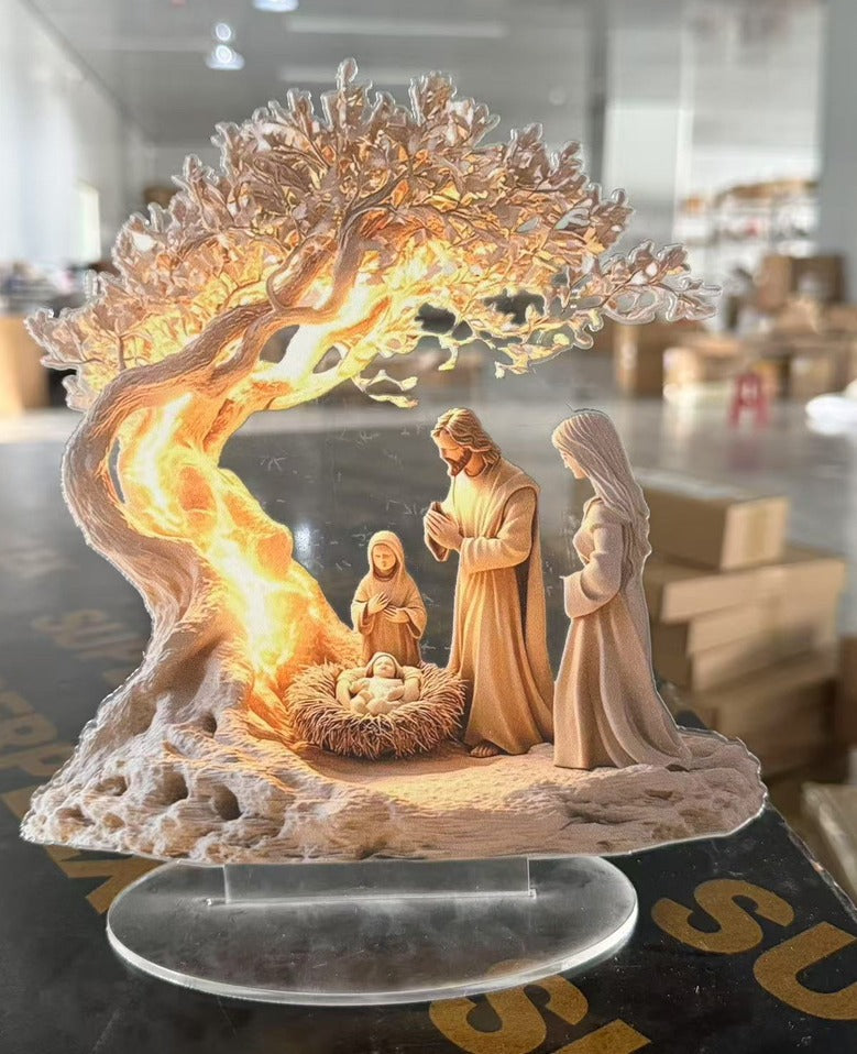 ✨ Heilige Familie – Flache Acryldekoration mit lichtreflektierendem Effekt 🌟